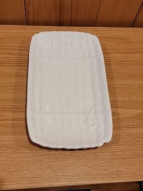 Ceriart White Asparagus Ceramic Serving Platter Large 11.5x 6.75”